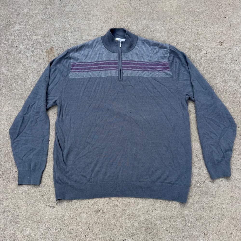 Nicklaus Mens Gray Wool Blend Quarter Zip Sweater Striped XXL
